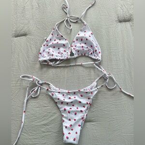 White Bikini with Strawberry Print